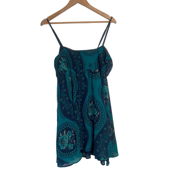 Free People Size L Eternal Spring Babydoll Boho Mini Dress Blue Floral - Picture 4 of 15